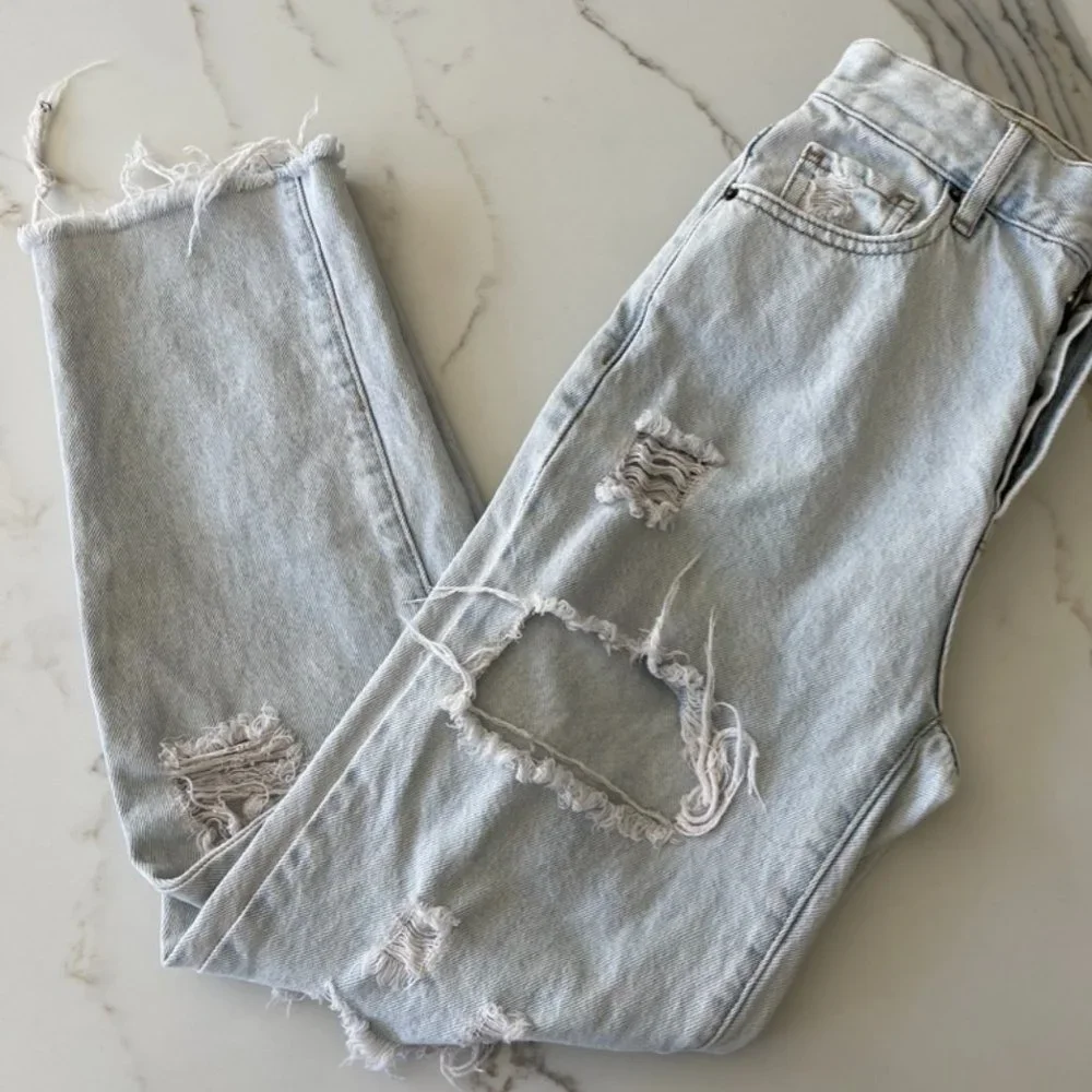 PacSun High Rise Straight Distressed Jeans Size 24 - Picture 1 of 10